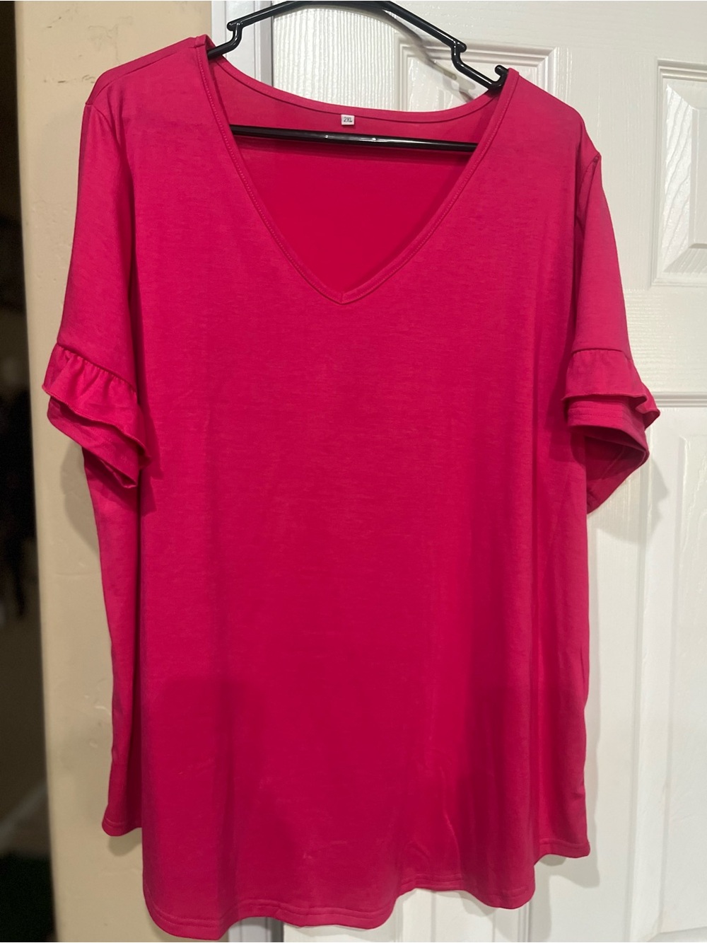 Women’s V-Neck Ruffle Sleeve Top - Hot Pink